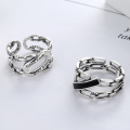 wholesale S925 chain double-layer hollow-out vintage black epoxy good luck adjustable ring-0-1