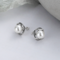 wholesale S925 Sterling Silver Retro Vintage Style Square Openwork Double-Layer Pearl Inlaid Elegant Earrings-0-1