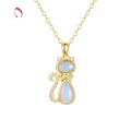 wholesale 925 Silver Whimsical Japanese-style Playful Cat Opal OPAL Pendant Necklace for Women White Opal Jewelry-0-0