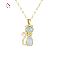 wholesale 925 Silver Whimsical Japanese-style Playful Cat Opal OPAL Pendant Necklace for Women White Opal Jewelry-17B White Opal Reddish White