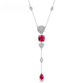 wholesale S925 Silver European and American Cross-Border Cultivated Rose Red Gem Long Pendant Necklace for Women, Inlaid with Colored Gems, Fashionable and Light Luxury-0-0