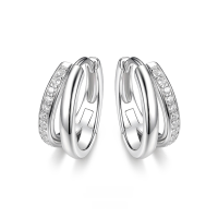 wholesale 925 Sterling Silver Earrings Double Layer Circle Hoop Earrings with Zircon Inlaid, Ins Light Luxury High-End Sense European and American Pure Silver Ear Accessories-White Gold-Ring-19mm 925 Silver