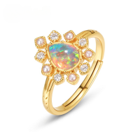 wholesale 10K Gold Plated Sterling Silver Women's Vintage Style Opal Ring, Japanese and Korean Light Luxury Jewelry Fashion Trend Wholesale-10K gold + swimming paint Adjustable opening