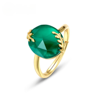 wholesale S925 Silver Gold-Plated Green Agate Willow Leaf Women's Minimalist Ring, Spring and Summer New Light Luxury Collection-Green moss Opening adjustable