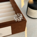 wholesale S925 Sterling Silver Korean Style Floral Ring for Women, Light Luxury Fashion Geometric Stone Setting Versatile Band-0-6