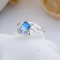 wholesale S925 Sterling Silver Korean-style Small Irregular-Shaped Blue Square Zircon C-Shaped Unique Open Ring-0-1