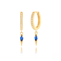 wholesale S925 Sterling Silver Zircon-studded Conical Rivet Ear Cuff, A Hot-selling Cross-border Ear Accessory With An Ins Style-Gold-Blue Diamond