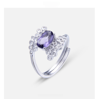 wholesale S925 silver geometric open ring for women with crystal and diamond, oval-shaped, from Korea's Dongdaemun-002751-White Gold Adjustable opening