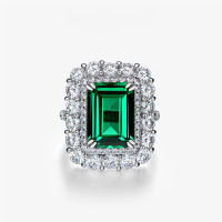 wholesale S925 Sterling Silver 10ct Rectangular Flat-Edge High-Carbon Diamond Women's Ring, Shipei Jewelry New Retro Style-Green Nano 10*14【R1160】 6