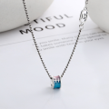 wholesale S925 Sterling Silver Korean Style Minimalist Pink Blue Resin Enamel Tube Bead Small Pendant H Letter Splice Necklace-0-0