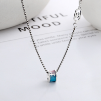wholesale S925 Sterling Silver Korean Style Minimalist Pink Blue Resin Enamel Tube Bead Small Pendant H Letter Splice Necklace-YFL406/approx. 7.6g 925 silver
