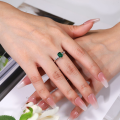 wholesale S925 sterling silver plated with 18K gold 1-carat emerald ring, open adjustable ring for women, lab-grown green gemstone jewelry-0-3