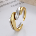 wholesale S925 Sterling Silver Two-Tone Chunky Twist Geometric Open Ring, Light Luxury Ins Minimalist Style Jewelry-0-0