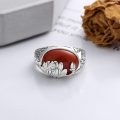 wholesale S990 Sterling Silver Vintage Antique Craft Lotus Flower Southern Red Agate Pattern Ethnic Bohemian Versatile Adjustable Open Ring-0-2