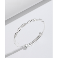 wholesale 999 Sterling Silver Dream Ribbon Twisted Bracelet, Simple and Elegant Adjustable Twisted Ring for Young Women-003297-White Gold【18.8g】 Pure Silver