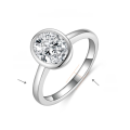 wholesale Classic oval 2-carat 7*9mm moissanite bezel-set S925 silver plated with 18k gold ladies' engagement ring-0-5