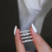 wholesale S925 Sterling Silver Red Elk Princess Square Stack Ring, Exquisite and Stylish, Versatile for Commuting, Light Luxury Women's Ring-BZ0170-White Gold US Size 9