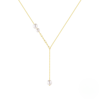 wholesale 925 Silver New Retro Paperclip Chain Pearl Pendant Y-shaped Collarbone Necklace-Gold 925 silver