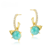 wholesale S925 Sterling Silver Inlaid with Amazonite, Fashionable and Adorable Little Dolphin Earrings, Luxury and Unique Style, Wholesale from Manufacturer-10K gold + swimming paint  925 silver