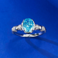 wholesale S925 Sterling Silver 6*8 Imported Ice-Cut Light Sea Blue Ring for Women, Minimalist and Elegant Diamond Ring, Drop Shipping-0-1