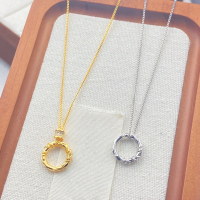 wholesale S925 Sterling Silver Circular Pendant Necklace, Fashionable Literary Niche Design High-End Twist Circle Collarbone Chain-Circle Qiankun Necklace--Gold 925 Silver