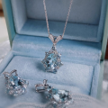 wholesale S925 sterling silver teardrop-shaped aqua zirconia necklace for women, delicate and ethereal pendant, elegant and luxurious collarbone-0-1