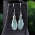 wholesale 925 Sterling Silver Embroidered Hanfu Cheongsam Retro Earrings with Certificate, A-Grade Jade Earrings, Ice-Glutinous Rice Grain Waterdrop Jadeite Earrings-0-0