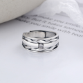 wholesale S925 Sterling Silver Korean-style Minimalist Unisex Zircon-Embedded Geometric Line Pattern Open Ring-0-1