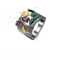 wholesale S925 Sterling Silver Secret Garden Series Designer Ring, Natural Style, Chinese Style, with Genuine Rose Garnet Gemstone-Natural Rose Pomegranate Ring US Size 9
