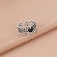 wholesale S925 silver retro vintage multi-layer heart ring, elegant Thai silver wide surface drip glue women's jewelry J8858-S925 silver one piece Adjustable opening