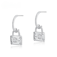 wholesale S925 sterling silver gold-plated fashion trendy snowflake lock earrings, original design accessories wholesale for autumn and winter new arrivals-Thick Silver Platinum>925 Silver