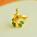 wholesale Sterling Silver with Certificate, New Chinese Style Palace Vintage Gold Phoenix Inlaid Jade Openable Women's Ring, Hetian Jasper Ring-0-3