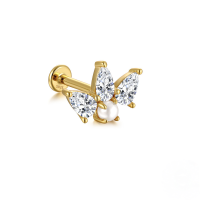 wholesale S925 Sterling Silver Butterfly With Zircon, Pearl, And Spiral Thread Ear Cartilage Stud, 16g Flat Back, Popular In Europe And America-Single gold #15