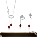 wholesale S925 silver cloud and lightning design earring and necklace set inlaid with colorful gemstone garnet-0-0