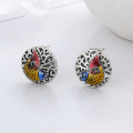 wholesale S925 silver antique ethnic-style matte oxidized resin enamel vibrant koi fish stud earrings-0-0