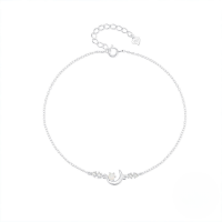 wholesale S925 Sterling Silver With Zircon Accents And Opal Crescent Moon Adjustable Ankle Chain-Gold 925 silver