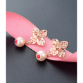 wholesale Rose gold plated S925 silver pearl clover flower ear stud earrings Korean retro elegant gentle zircon earrings-0-2