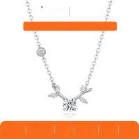wholesale Sterling Silver Leaf Vine Design Antler Necklace for Women, Minimalist Style Pendant, Daily Wear Bestseller-Platinum 0.8 carat (with certificate)  925 silver