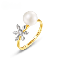 wholesale S925 Sterling Silver New Fashion Minimalist Small Orchid Freshwater Pearl Ring for Women with Color-Specific Electroplating-10K gold + swimming paint Adjustable opening