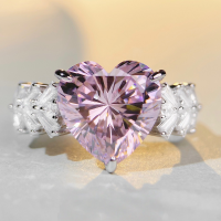 wholesale S925 Sterling Silver European and American Cross-Border TikTok Live Heart-Shaped Love Ring for Women with Colorful Gemstone Zircon Wholesale High Carbon Diamond-Red Corundum-CBJZ318 6