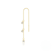 wholesale S925 Silver Micro-pave Zircon Fringe Layered Chain Ear Thread, Earring-free Design, Niche Stylish Jewelry-Single gold 925 silver