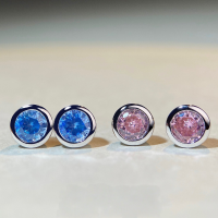 wholesale S925 Sterling Silver Bubble Earrings 50-Point Blue Zircon Pink Diamond Round Ear Jewelry Eight Hearts and Eight Arrows Simple and Minimalist Style-Pink Diamond-ED057 925 Silver