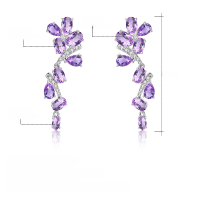 wholesale S925 Silver New Elegant Natural Amethyst Earrings High-End Medium-Long Drop Earrings Gemstone Inlaid-Natural amethyst earrings