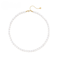 wholesale S925 Sterling Silver Fashion Minimalist Freshwater Pearl Necklace for Women, Exquisite and High-End Collarbone Chain Jewelry Gift for Best Friend-10K gold + swimming paint  925 silver