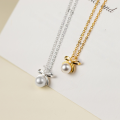 wholesale S925 silver, fresh and sweet, ins butterfly bow, domestic Swarovski pearl necklace Y01983-0-0