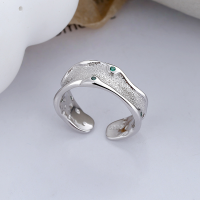 wholesale S925 Sterling Silver Irregular Shaped Frosted Textured Green Zircon Open Ring Korean Dongdaemun Light Luxury Statement Ring-D139/approx. 4.3g Opening adjustable
