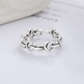 wholesale S925 Sterling Silver Korean-style Chain Heart Interwoven Couple Rings Minimalist Design Versatile Adjustable Opening Ring-0-1