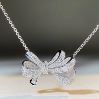 wholesale S925 Sterling Silver Full-Drill Phantom Butterfly Bow Necklace, Heavy Duty Designer Collarbone Pendant-Bow Necklace-XL172 925 Silver