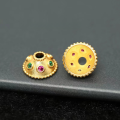 wholesale 925 sterling silver gold-plated hand-carved flower cap bead cap with ruby and emerald inlays for DIY bracelet and accessory-0-8