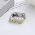 wholesale S925 Silver Retro Light Luxury European-American Style Striped Four-Leaf Clover Square Creative Design Open Ring-0-3